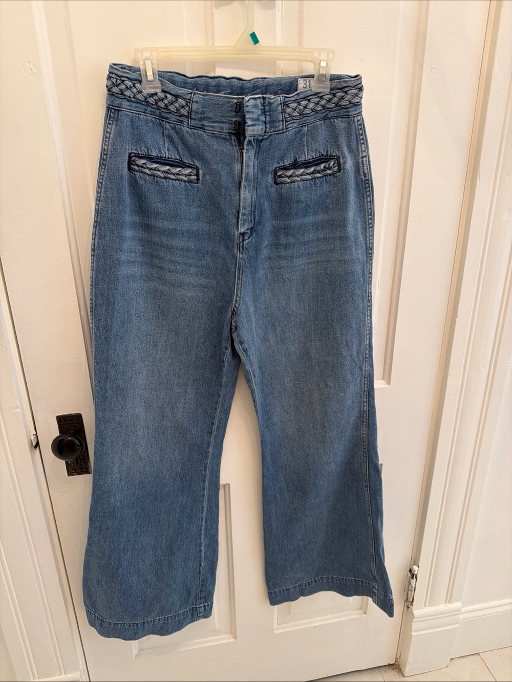 We The Free Jeans Womens Sz 31 Seasons In The Sun High Braided Waist Flare Boho